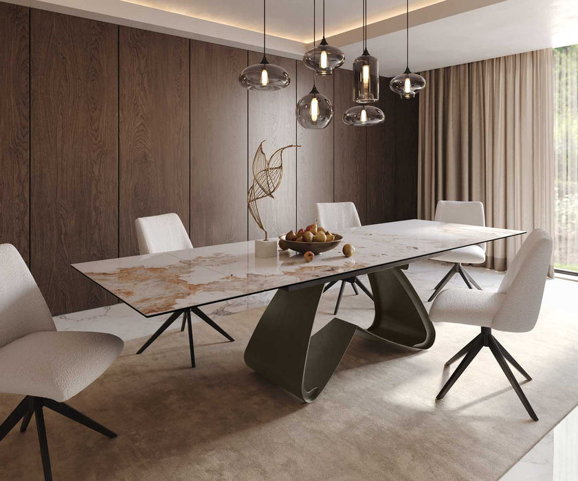 Extendable Dining Table Aurora 200-300cm Ceramic Minas Melange Beige W-Frame Titanium