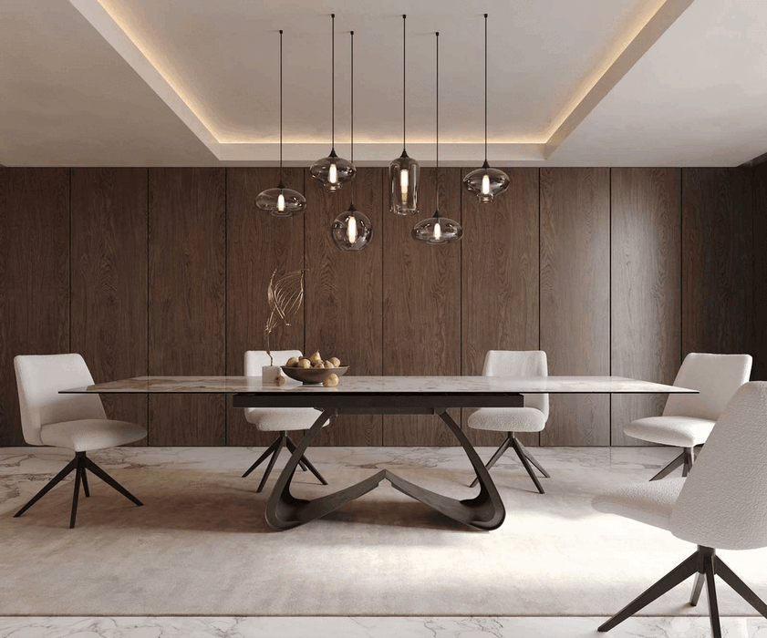Extendable Dining Table Aurora 200-300cm Ceramic Minas Melange Beige W-Frame Titanium