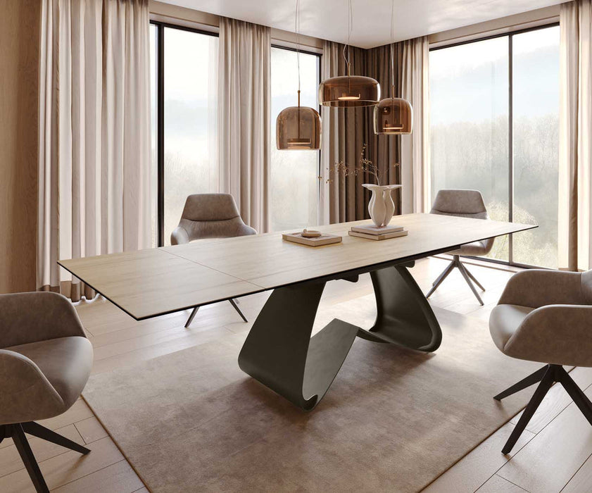 Extendable Dining Table Aurora 200-300x100cm Ceramic Sabbia Oak-Look W-Frame Titanium