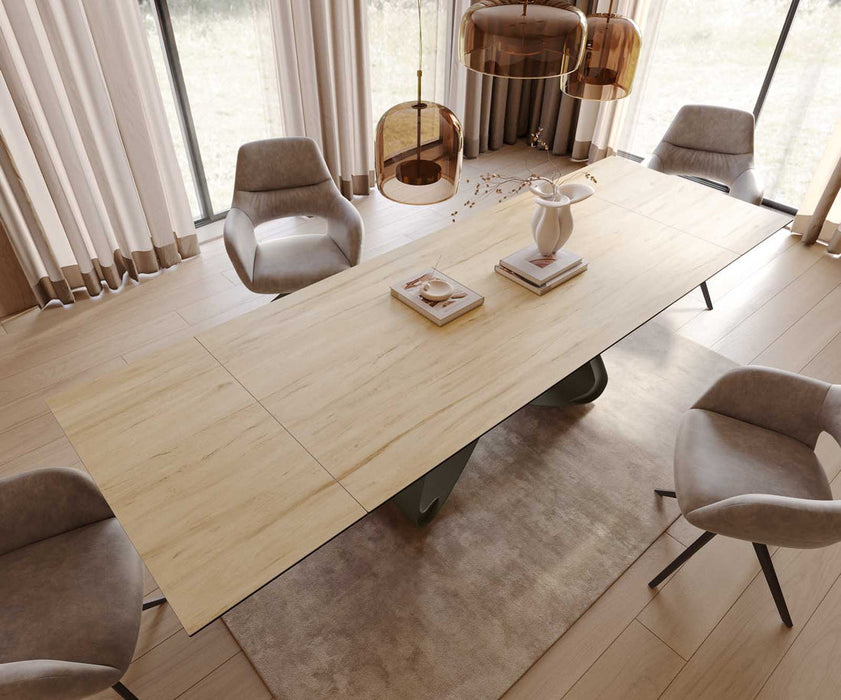Extendable Dining Table Aurora 200-300x100cm Ceramic Sabbia Oak-Look W-Frame Titanium