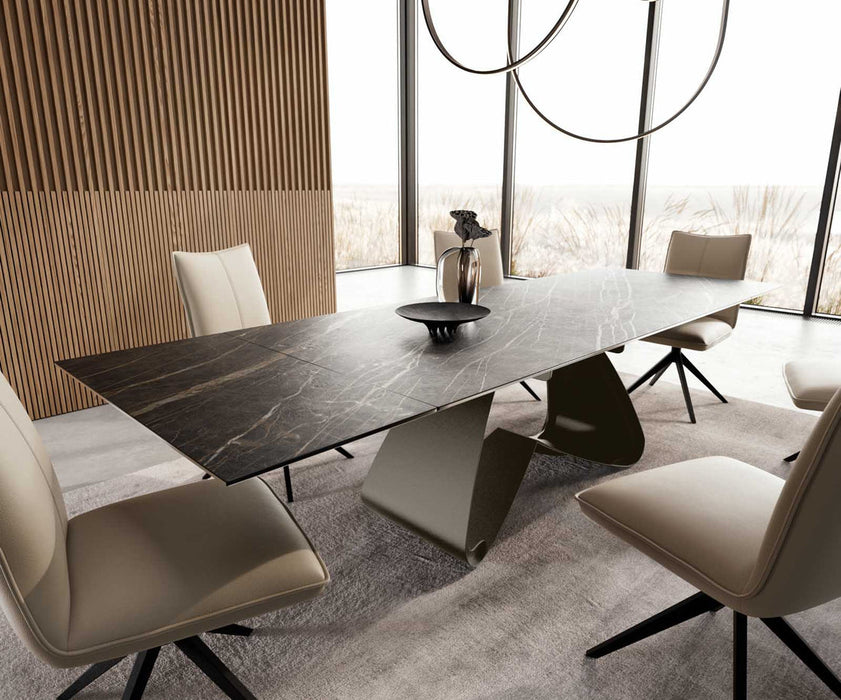 Extendable Dining Table Aurora 200-300x100cm Ceramic Noir Desir Brown W-Frame Titanium
