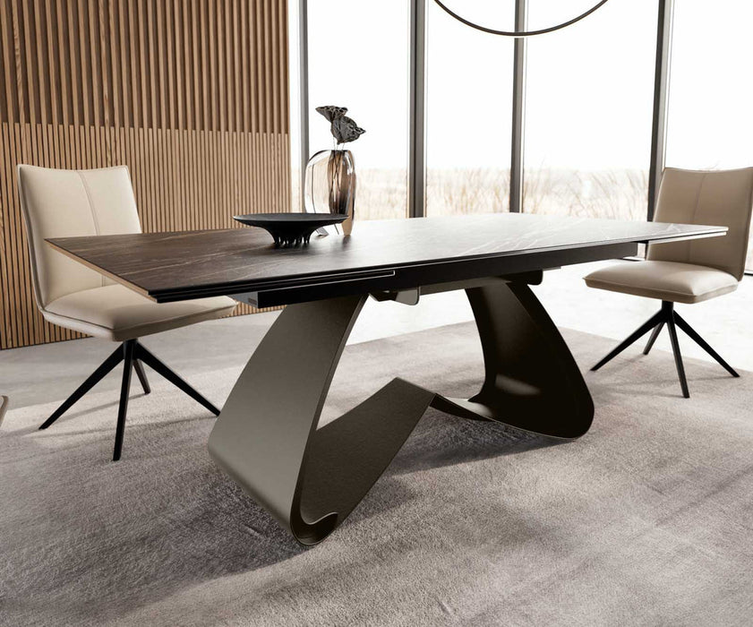 Extendable Dining Table Aurora 200-300x100cm Ceramic Noir Desir Brown W-Frame Titanium