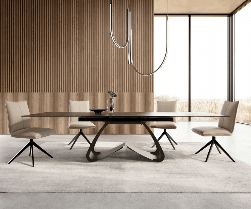 Extendable Dining Table Aurora 200-300x100cm Ceramic Noir Desir Brown W-Frame Titanium