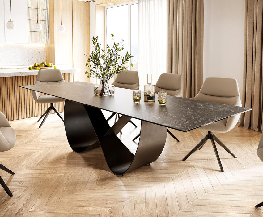 Dining Table Aurora 300x100cm Ceramic Nero Greco Anthracite Infinity Frame Black