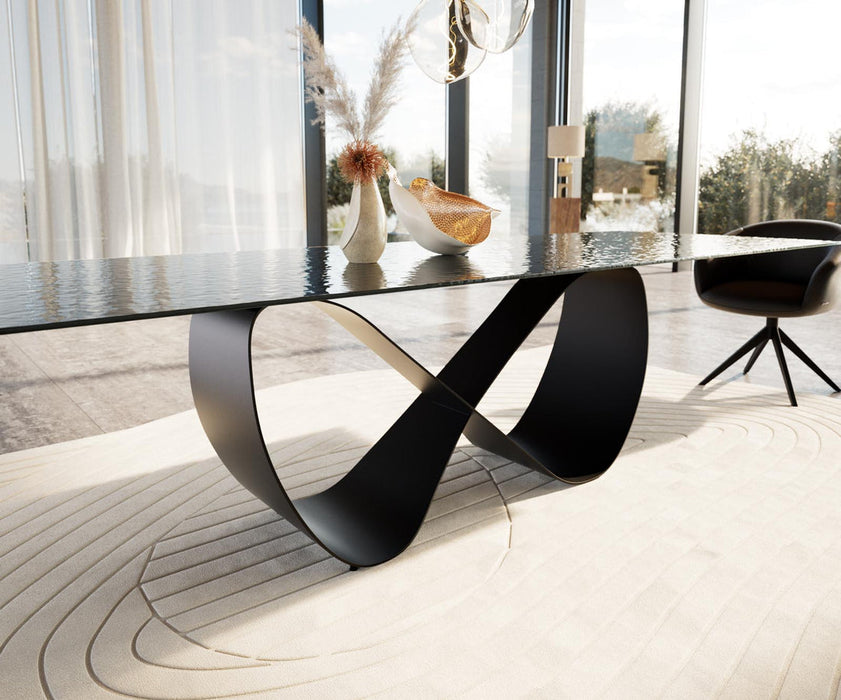 Dining Table Aurora 300x100cm Glass Black Infinity Frame Black