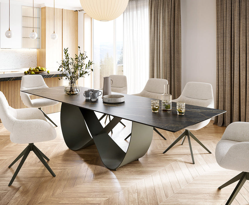 Dining Table Aurora 300x100cm Ceramic Noir Desir Brown Infinity Frame Titanium