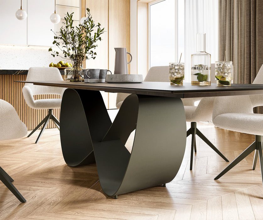 Dining Table Aurora 300x100cm Ceramic Noir Desir Brown Infinity Frame Titanium