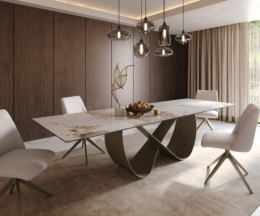 Dining Table Aurora 300x100cm Ceramic Minas Melange Beige Infinity Frame Titanium