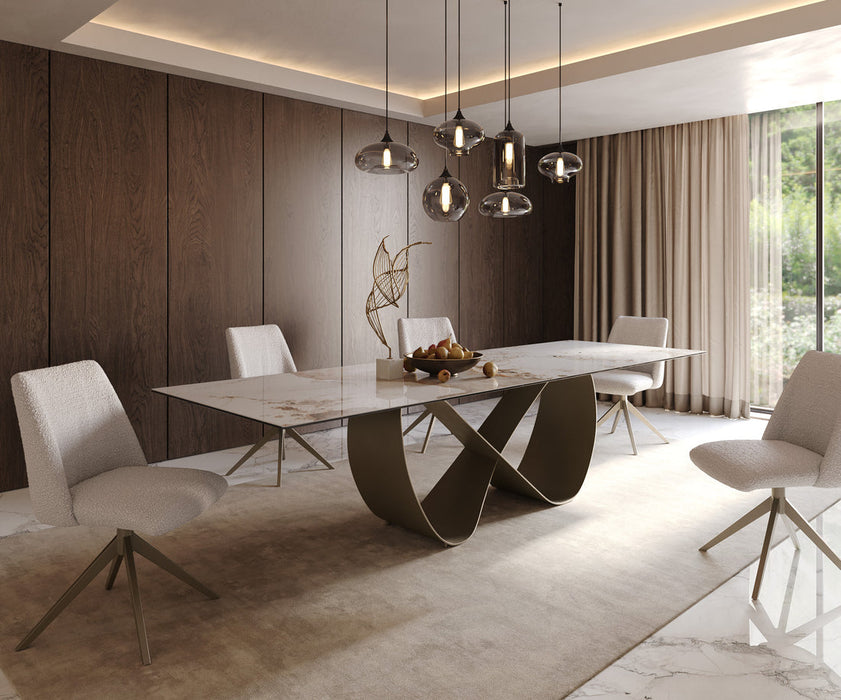 Dining Table Aurora 300x100cm Ceramic Minas Melange Beige Infinity Frame Titanium