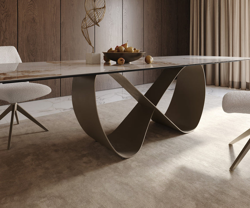 Dining Table Aurora 300x100cm Ceramic Minas Melange Beige Infinity Frame Titanium