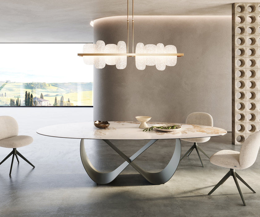Dining Table Aurora Oval Ceramic 280cm Minas Melange Beige Infinity Frame Titanium