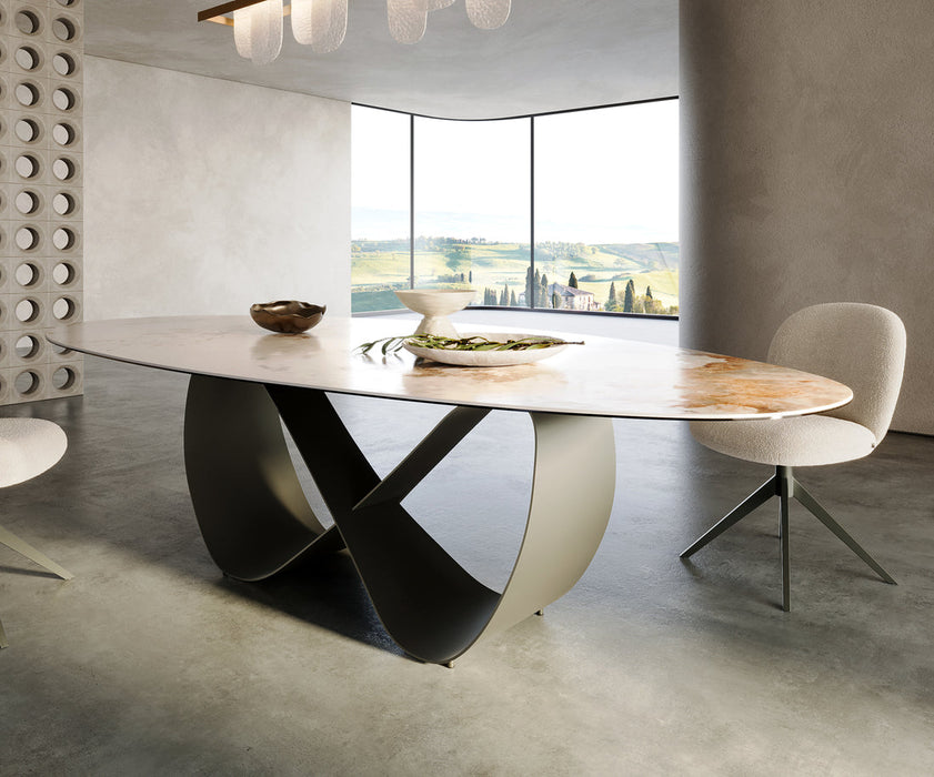 Dining Table Aurora Oval Ceramic 280cm Minas Melange Beige Infinity Frame Titanium