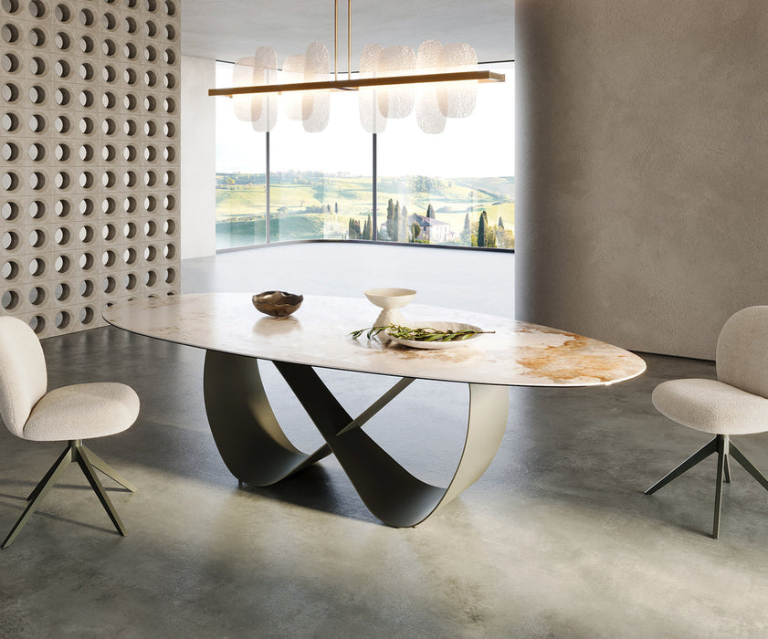 Dining Table Aurora Oval Ceramic 280cm Minas Melange Beige Infinity Frame Titanium