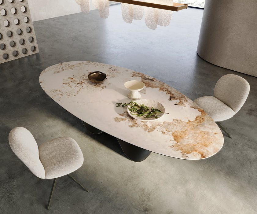 Dining Table Aurora Oval Ceramic 280cm Minas Melange Beige Infinity Frame Titanium