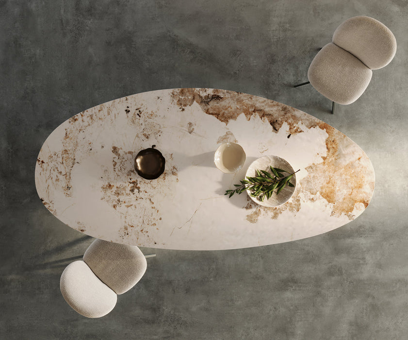Dining Table Aurora Oval Ceramic 280cm Minas Melange Beige Infinity Frame Titanium