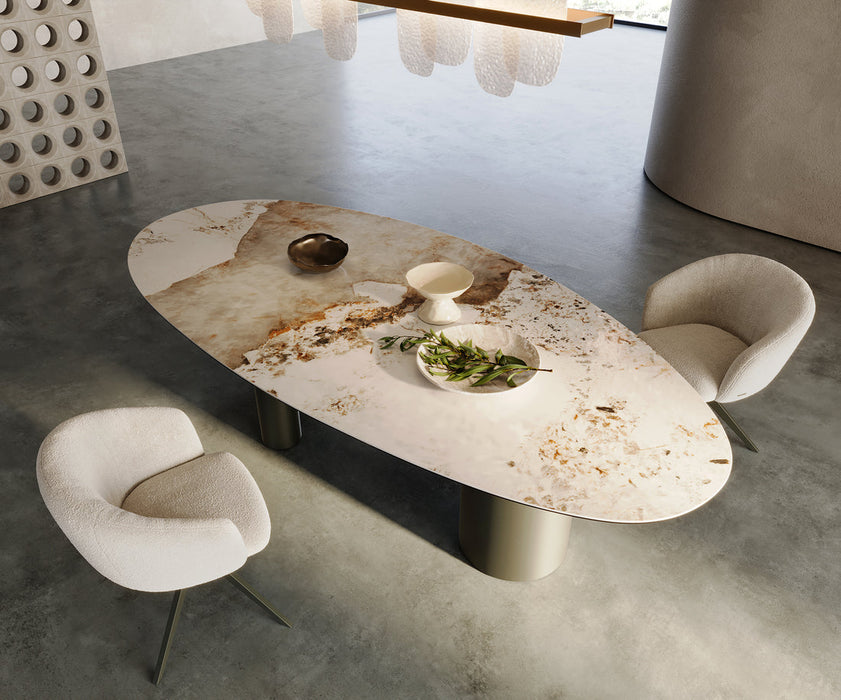 Dining Table Aurora Oval Ceramic 280cm Minas Melange Beige Three Pillars Frame Titanium