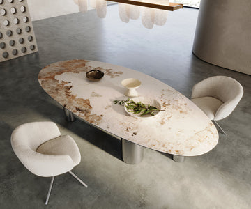 Dining Table Aurora Oval Ceramic 280cm Minas Melange Beige Four Pillars Frame Brushed