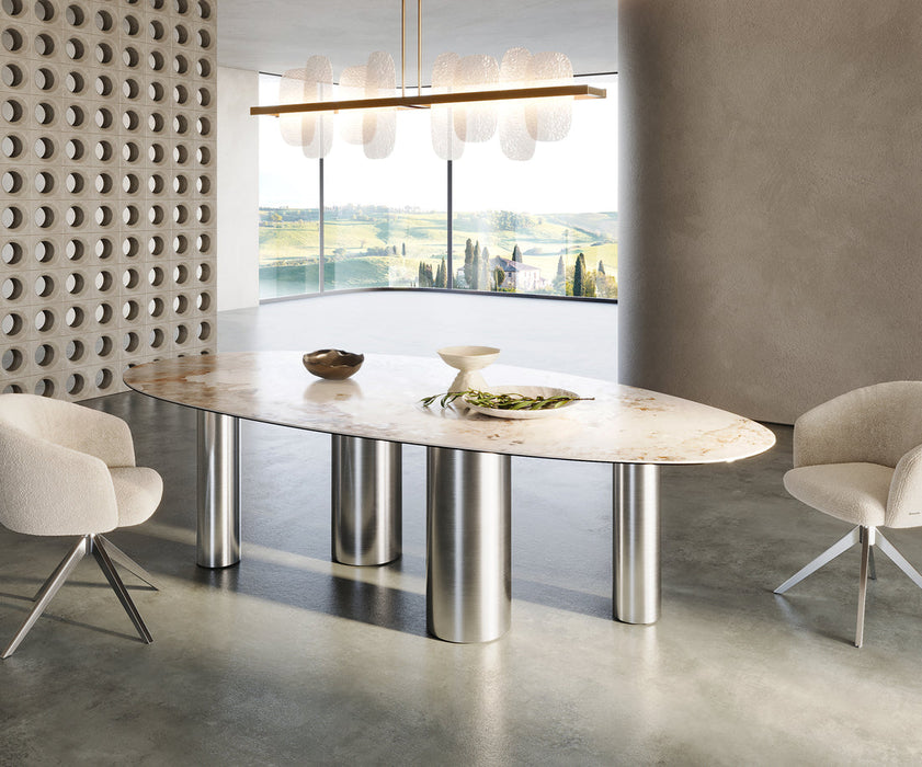 Dining Table Aurora Oval Ceramic 280cm Minas Melange Beige Four Pillars Frame Brushed