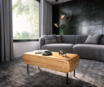 Coffee Table Shavani 100x50 cm 2 Drawers Acacia Wood Natural 4 Legs Black