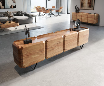 TV Stand Kiano 220cm 8 Doors Acacia Wood Natural V-Feet Black