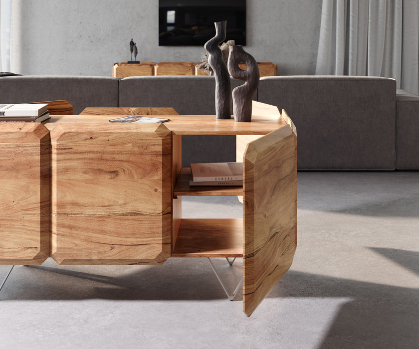 Sideboard Kiano 145cm 6 Doors Acacia Wood Natural V-Feet Silver