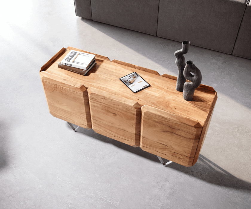Sideboard Kiano 145cm 6 Doors Acacia Wood Natural V-Feet Silver