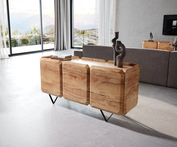 Sideboard Kiano 145cm 6 Doors Acacia Wood Natural V-Feet Black