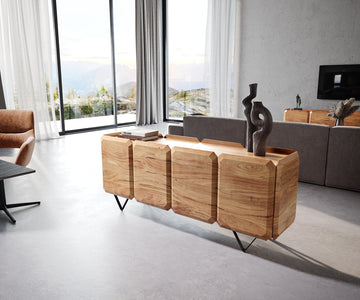 Sideboard Kiano 175cm 8 Doors Acacia Wood Natural V-Feet Black