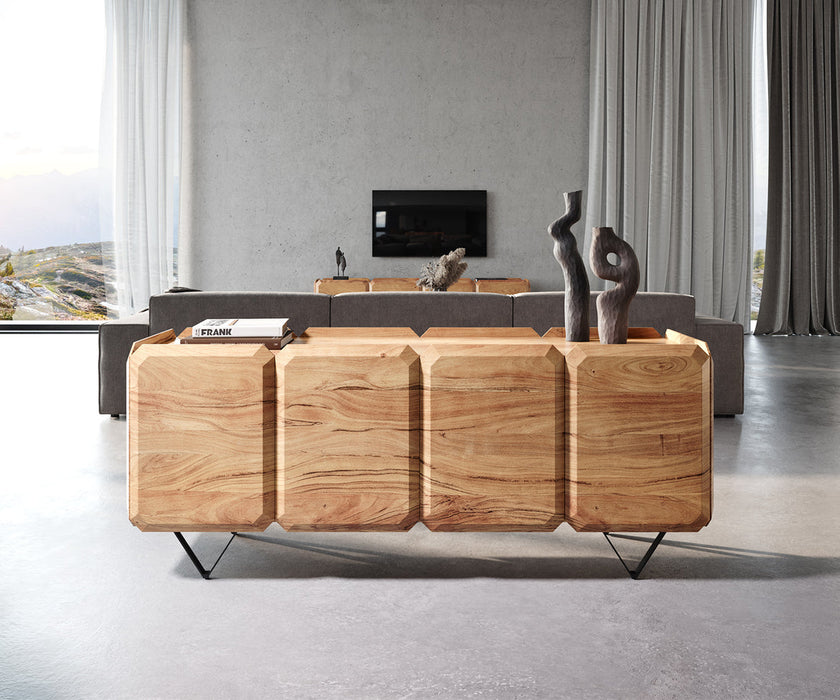 Sideboard Kiano 175cm 8 Doors Acacia Wood Natural V-Feet Black