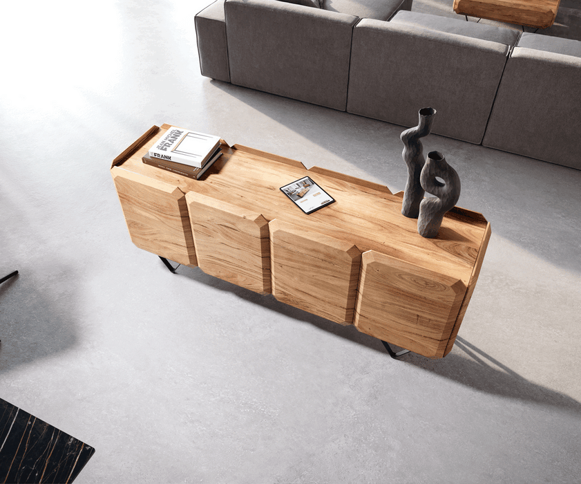 Sideboard Kiano 175cm 8 Doors Acacia Wood Natural V-Feet Black