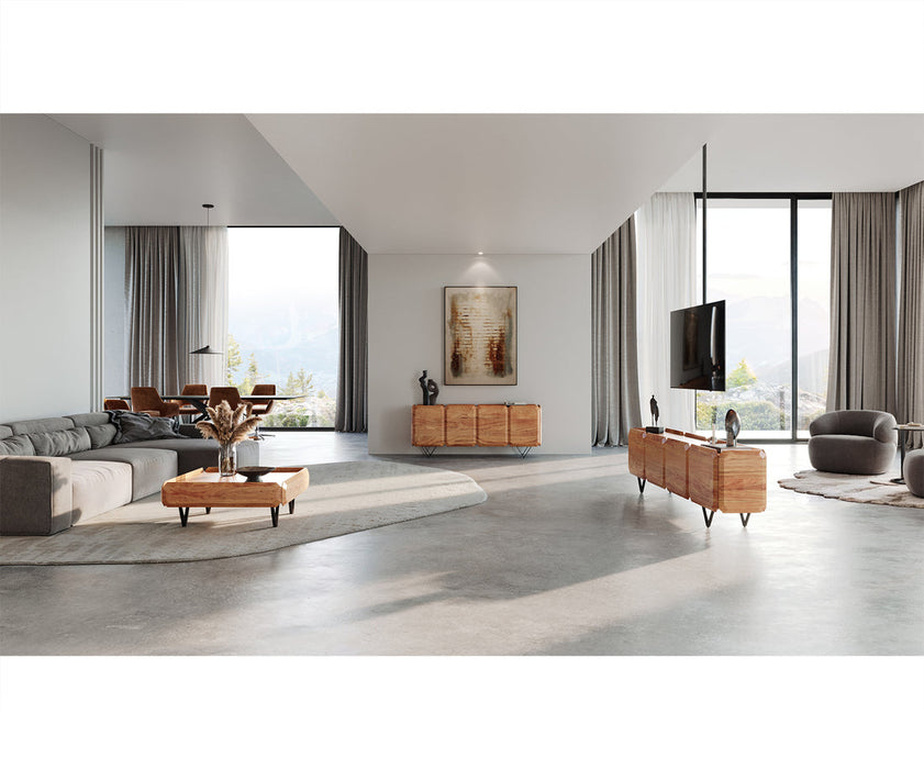 Coffee Table Kiano 100x50 cm 2 Drawers Acacia Wood Natural V-Feet Silver