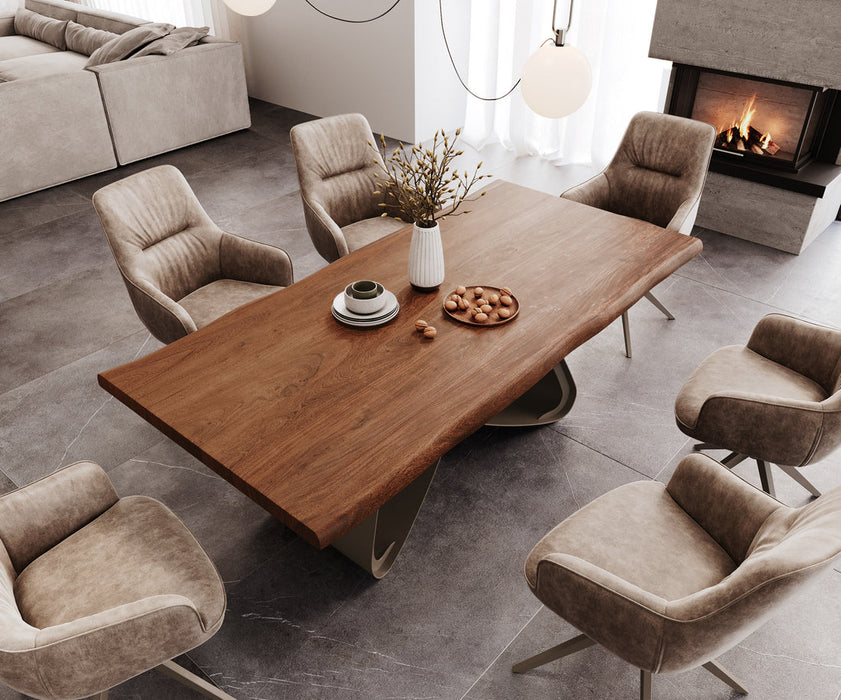 Dining Table Olympus Live-Edge 200x100cm Acacia Wood Brown W-Frame Titanium 55mm Top