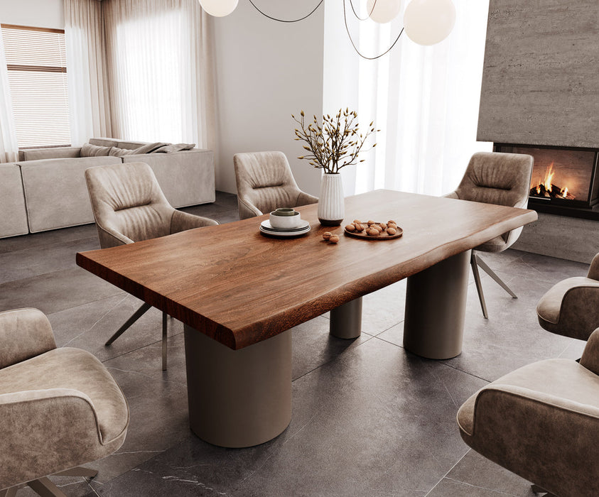 Dining Table Olympus Live-Edge 200x100cm Acacia Wood Brown Three Pillars Frame Titanium 55mm Top