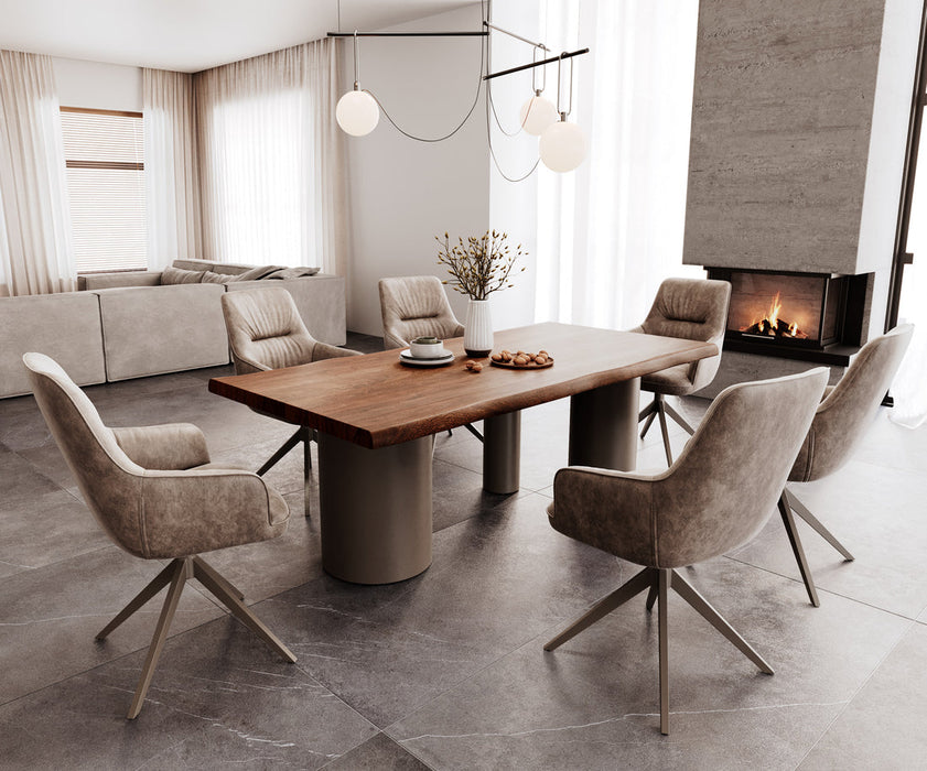 Dining Table Olympus Live-Edge 200x100cm Acacia Wood Brown Three Pillars Frame Titanium 55mm Top