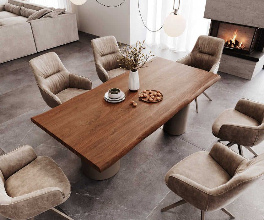 Dining Table Olympus Live-Edge 200x100cm Acacia Wood Brown Three Pillars Frame Titanium 55mm Top
