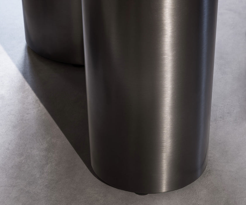 Dining Table Olympus Live-Edge 200x100cm Acacia Wood Brown Three Pillars Frame Graphite 55mm Top