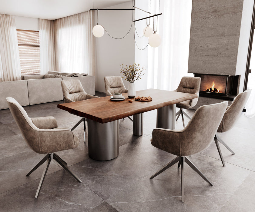 Dining Table Olympus Live-Edge 200x100cm Acacia Wood Brown Three Pillars Frame Graphite 55mm Top