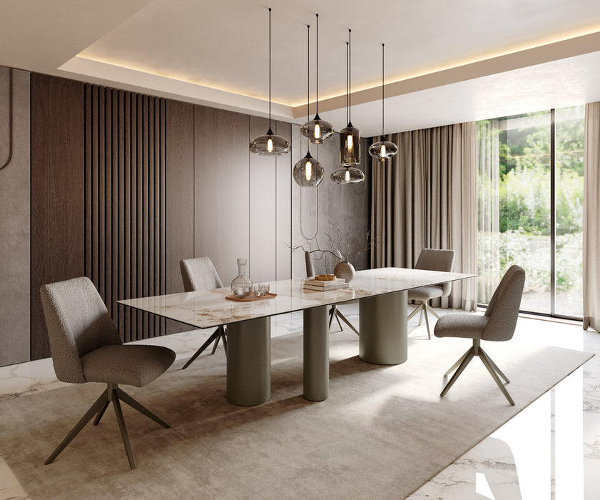 Dining Table Aurora 300x100cm Ceramic Minas Melange Beige Three Pillars Frame Titanium