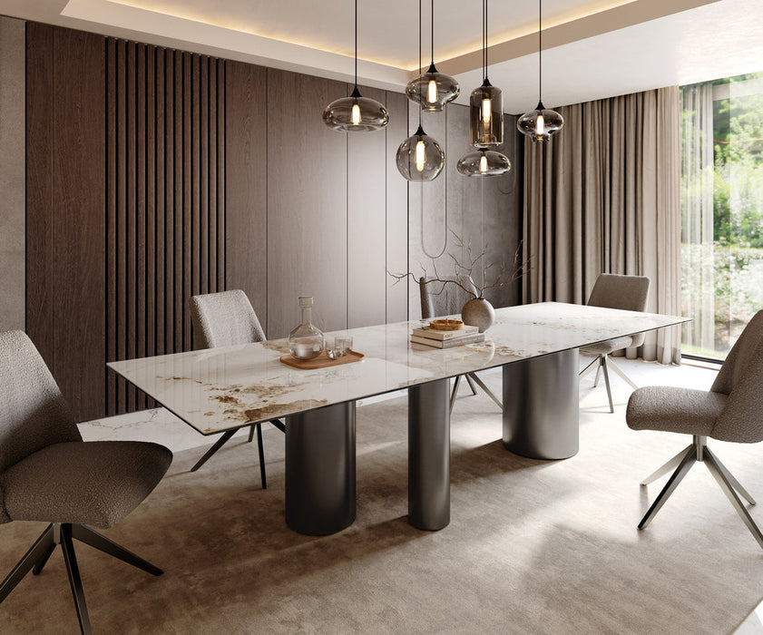 Dining Table Aurora 300x100cm Ceramic Minas Melange Beige Three Pillars Frame Graphite