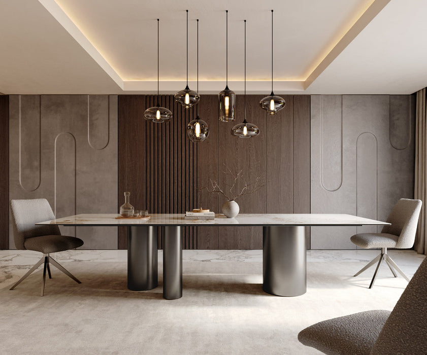 Dining Table Aurora 300x100cm Ceramic Minas Melange Beige Three Pillars Frame Graphite