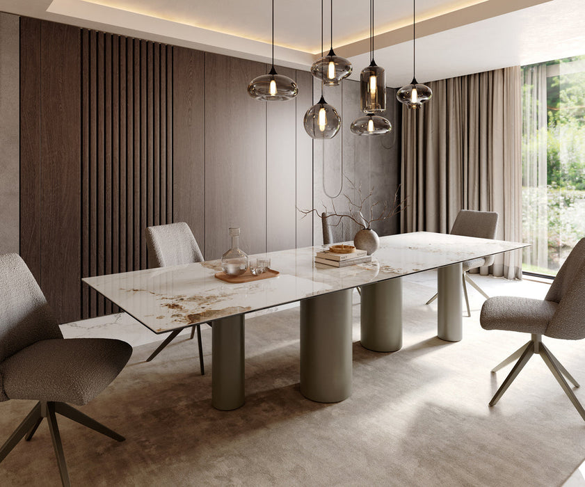 Dining Table Aurora 300x100cm Ceramic Minas Melange Beige Four Pillars Frame Titanium