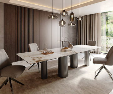 Dining Table Aurora 300x100cm Ceramic Minas Melange Beige Four Pillars Frame Graphite