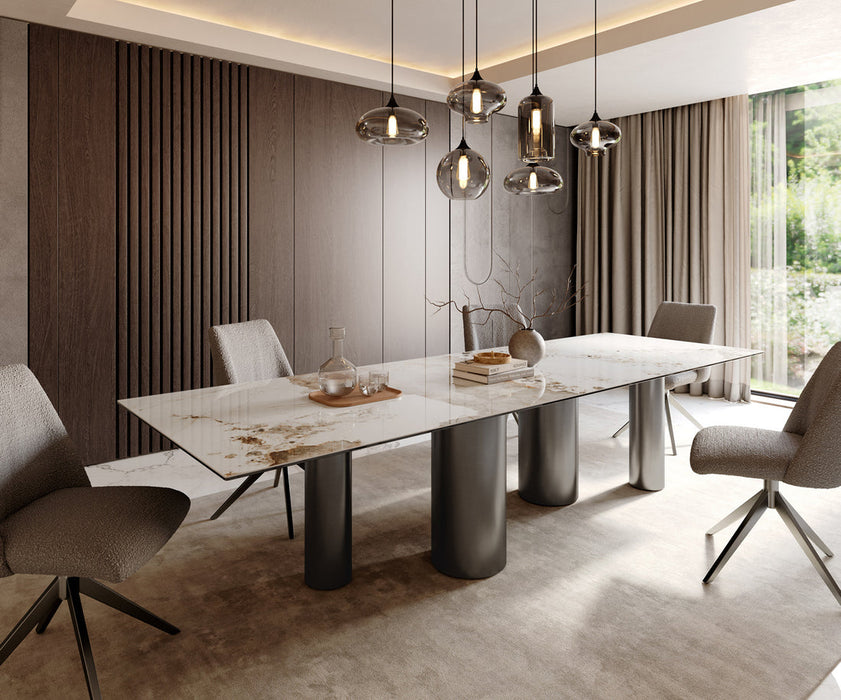 Dining Table Aurora 300x100cm Ceramic Minas Melange Beige Four Pillars Frame Graphite