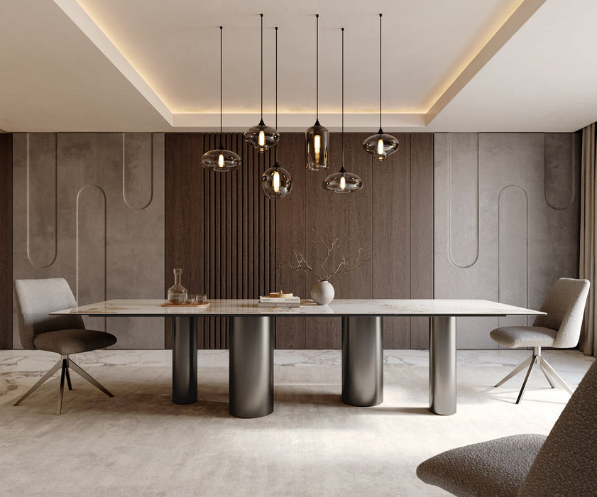 Dining Table Aurora 300x100cm Ceramic Minas Melange Beige Four Pillars Frame Graphite