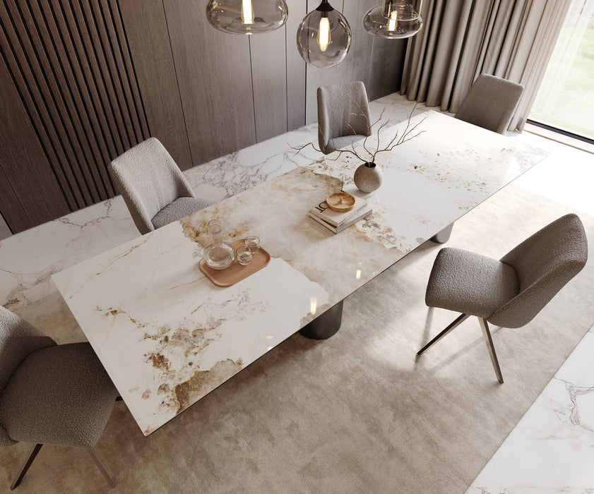 Dining Table Aurora 300x100cm Ceramic Minas Melange Beige Four Pillars Frame Graphite