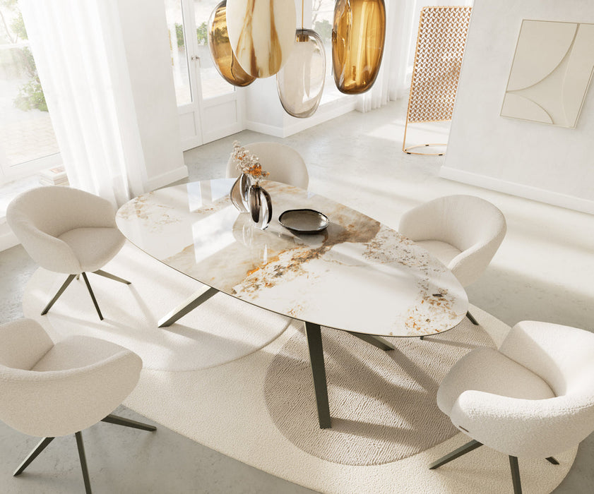 Dining Table Aurora Oval 220cm Ceramic Minas Melange Beige Zenthara Frame Titanium