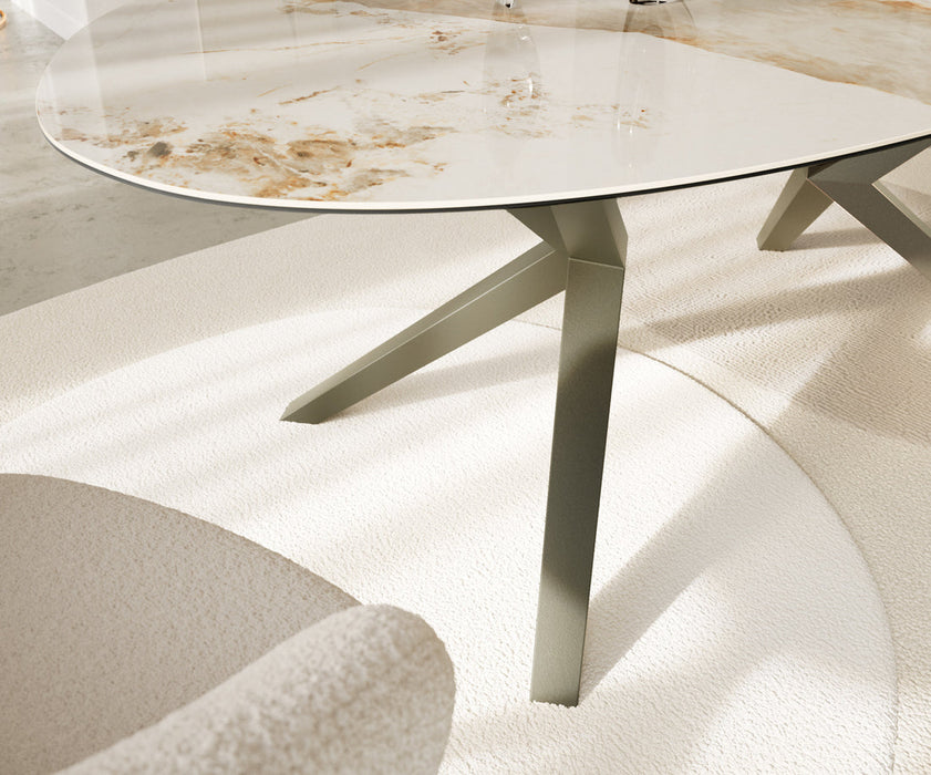 Dining Table Aurora Oval 220cm Ceramic Minas Melange Beige Zenthara Frame Titanium