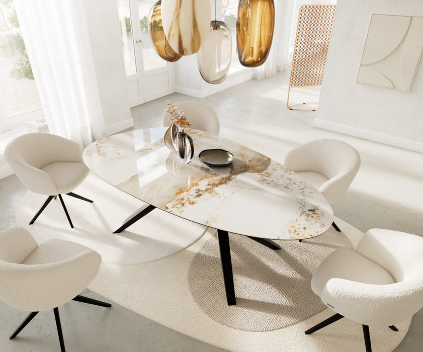 Dining Table Aurora Oval 220cm Ceramic Minas Melange Beige Zenthara Frame Black
