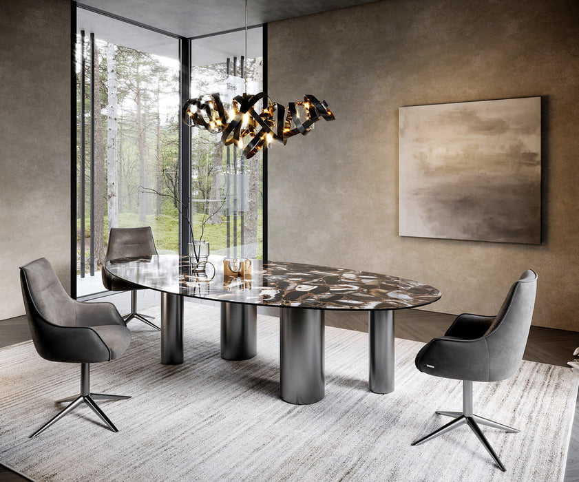 Dining Table Aurora Oval 280x130cm Ceramic Agate Black Four Pillars Frame Graphite