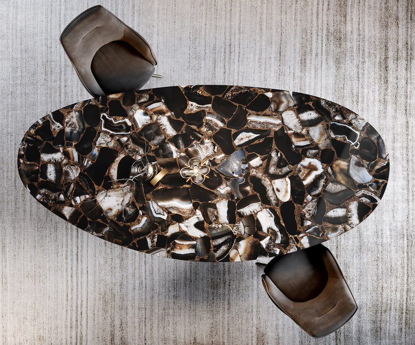 Dining Table Aurora Oval 280x130cm Ceramic Agate Black Zenthara Frame Titanium